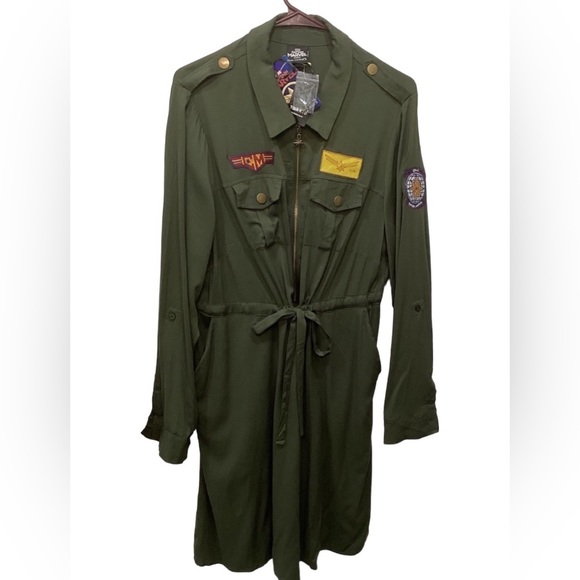 Torrid Her Universe Caption Marvel Olive Patchwork Shirt Dress Size 1~NWT! - Picture 1 of 12